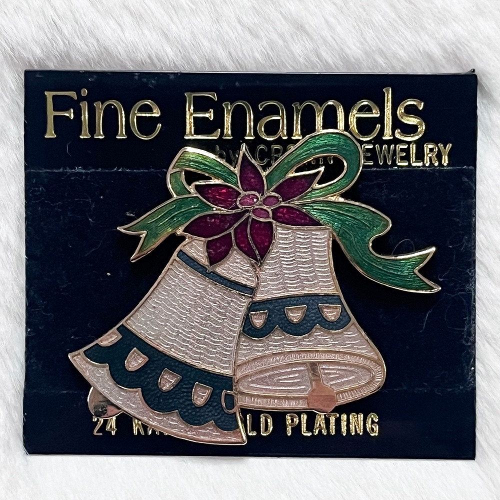 🔮 5/$25 Vintage Christmas Bells And Holly Pin